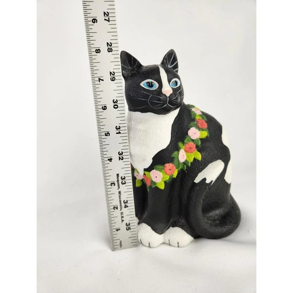 Vtg Mary Lake Thompson Black Cat Flowers Ceramic Silvestri Hawaiian Lei Gardener